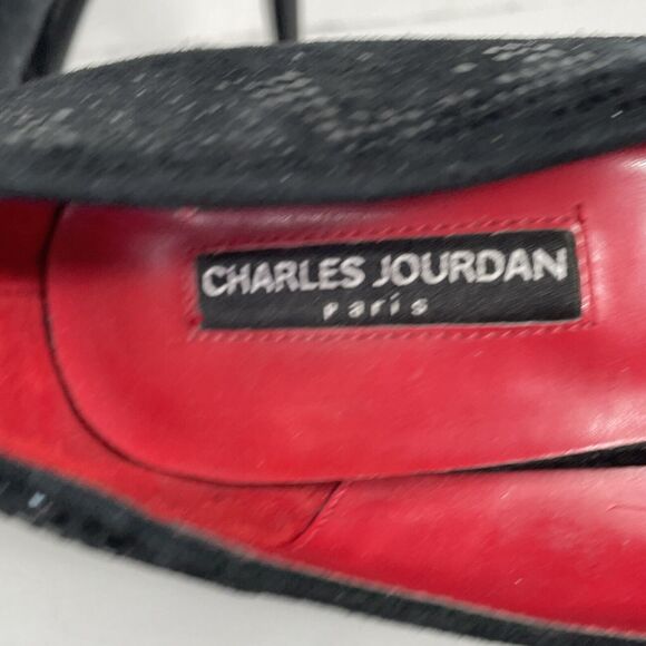 Charles Jourdan Black Snake Print Peep Toe Platform Stiletto Heels Size 11 - Picture 8 of 12